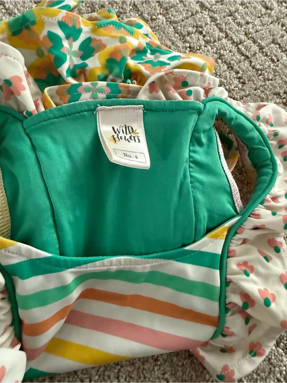 Wildflowers Green Floral & Pastel Stripe Ruffle Swimsuit